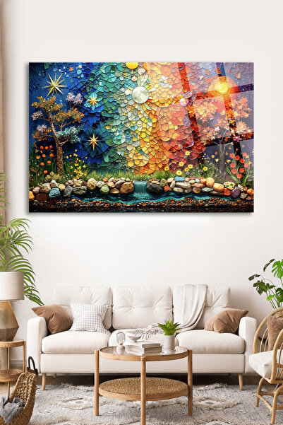 TAULART MOZAIC DE PEISAJ NATURAL COLORAT DETALIAT TABLĂ DE DECORARE INTERIOR ULTRA VIVID TABLĂ DE STICLA DE LUX INIMPUTĂ