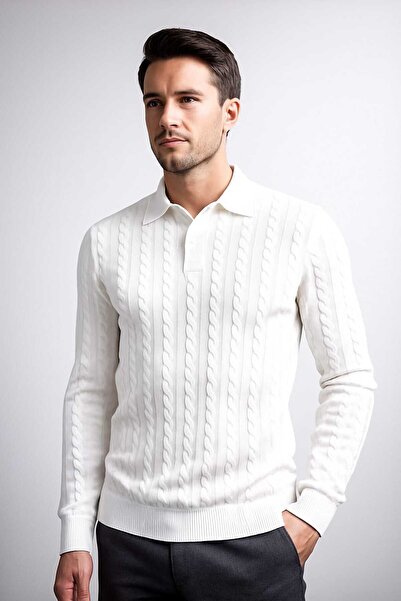 ANATOLIATEKSTILE Men's Torsade Knit Blouse – Elegant, Slim Fit Polo