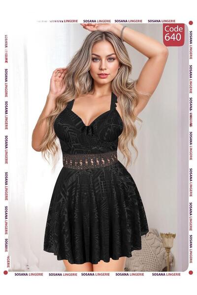 Nice Model Elegant Lace Waist Mini Dress V-Neck Sleeveless A-Line Skater Nigh...
