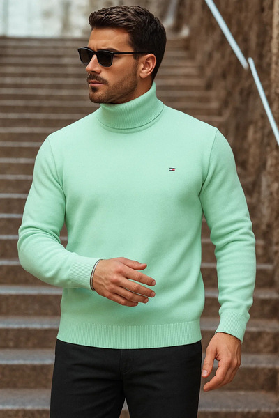 comstar Men's Winter Basic Long Neck Mint Sweater