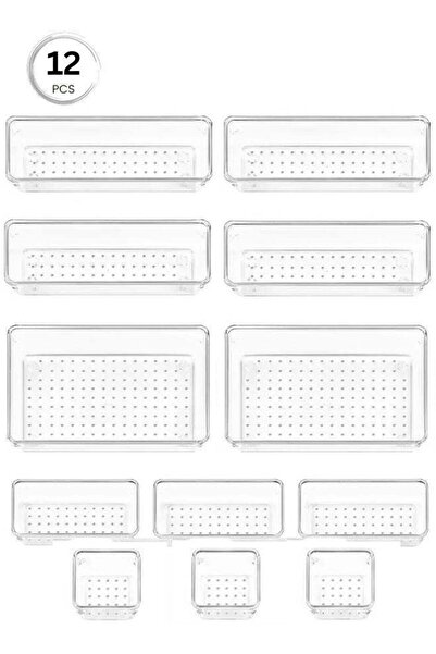 TIDYBE مجموعة تنظيم أدراج عامة مكونة من 12 قطعة من البلاستيك الشفاف لتنظيم ال...