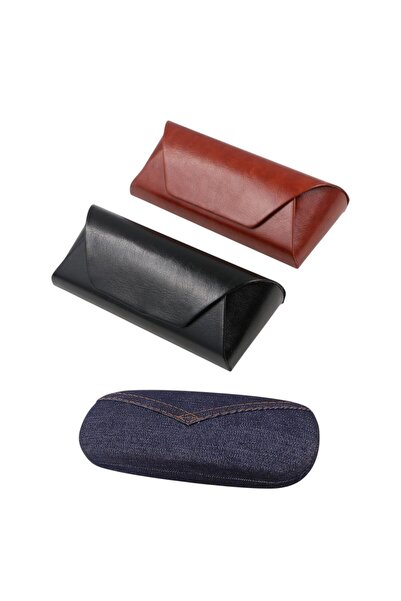 OEM Set of 3 sunglasses or prescription glasses cases, black and brown color, imitation leather, magnetic closure