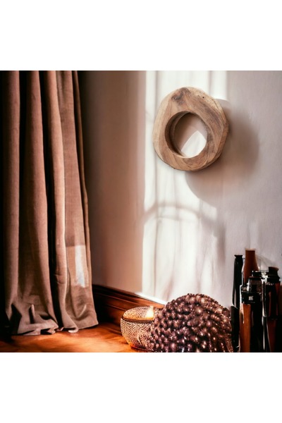 OEM Oglinda decor rustic din lemn, 28 cm, stil vintage