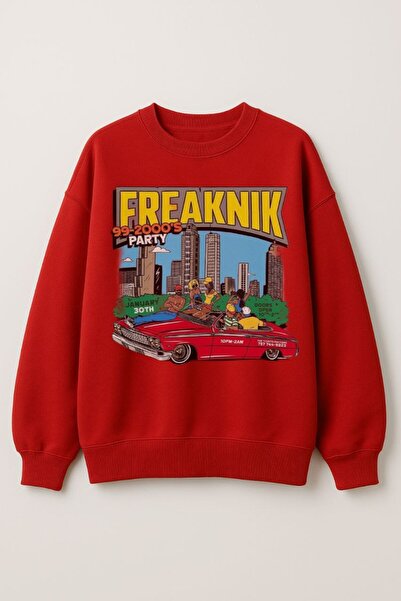 MAYDAY CULTURE Червена унисекс дамска и мъжка DTF печатна суитшърт с голям ра...