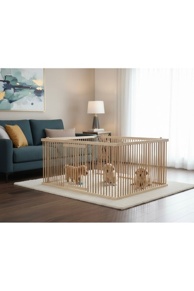 naturbird 2,5cm aralıklı 100x100cm Ahşap Köpek Çiti yükseklik 53 cm