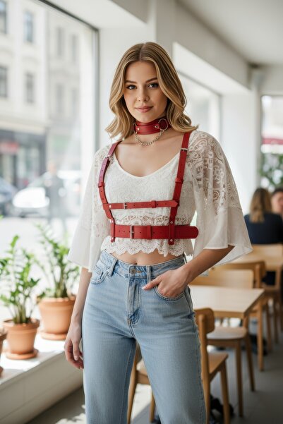 Angels Passion Red Women's Belt Leather Women's Belt with Studs - High Quality