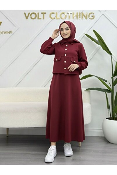 VOLT CLOTHİNG Gold Button Covered Skirt Suit