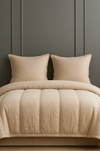 POMELO HOME Bej %100 Pamuk Çift Kişilik Uyku Seti | Yorgan + 2 Yastık Kılıfı ...