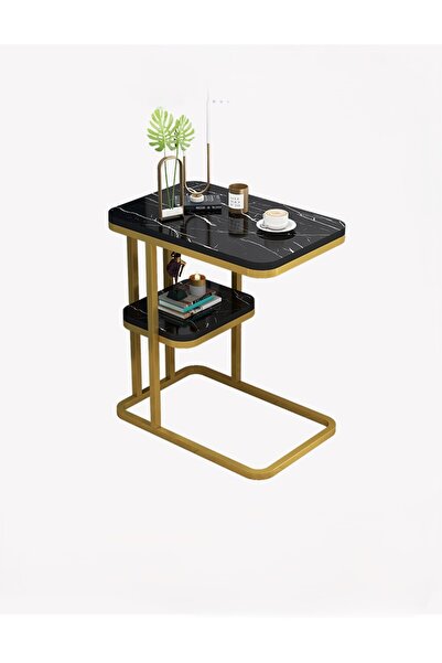 OEM Side table, 50×30×55 cm, black imitation marble top, gold metal frame