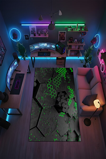 Halura 3D Oyuncu Gamer Desenli Kaymaz Taban Makinede Yıkanabilir Oyuncu Gamer...