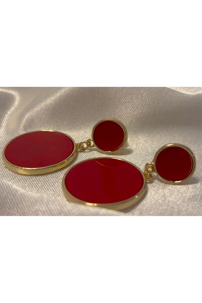 GNR Kırmızı Sallantılı Kombin Küpe