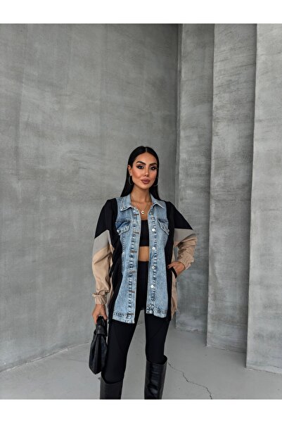 SOLİS MODA Women's Denim Jacket with Decorations