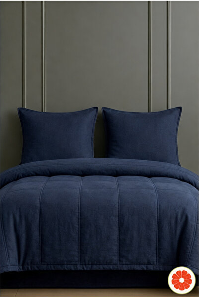 POMELO HOME Lacivert %100 Pamuk Çift Kişilik Uyku Seti | Yorgan + 2 Yastık Kı...
