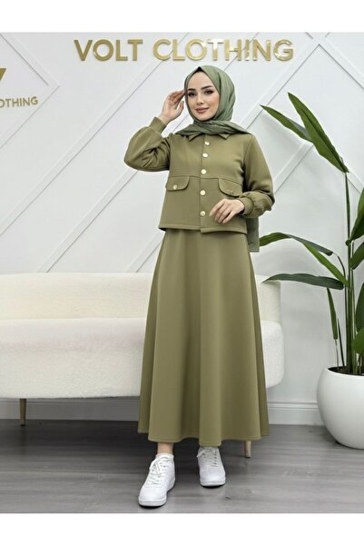 VOLT CLOTHİNG Gold Button Covered Skirt Suit