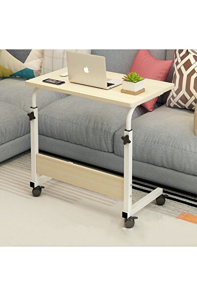 OEM Adjustable laptop table with wooden top, mini desk with wheels, adjustable, 60*40 cm, White maple