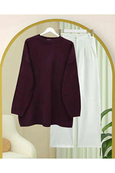 Modamorfo Round Neck Casual Knitwear Sweater -Burgundy