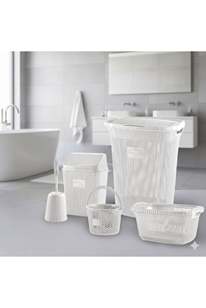 Buclee Şık ve Düzenli: Örgü Desenli 5 Parça Banyo Seti