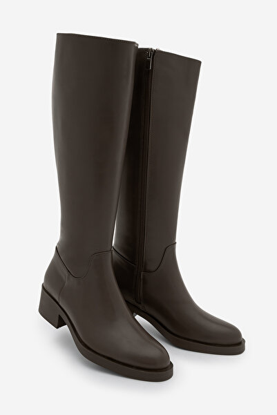 Marjin Women's Knee-High Zippered Classic Heeled Boots Lunces Brown