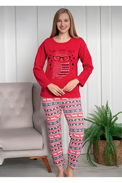 YONCA OUTLET Women's Pamulu Printed Fabric Pajama Set (Yonca 35046)