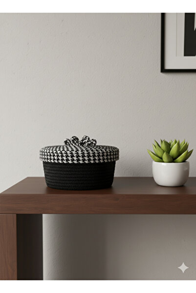 AZR HOME DESİGN سلة من حبل الجوت الطبيعي مصنوعة يدويًا باللونين الأسود والأبي...