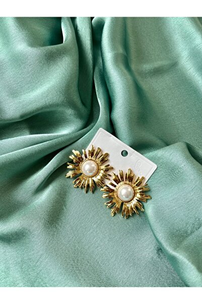 D&Z ACCESSORİES Vintage Güneş Motifli İnci Detaylı Küpe | Gold Kaplama | Bomb...