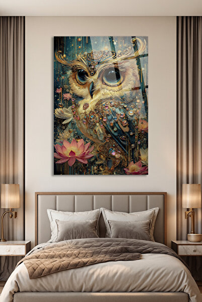 TAULART Artistic Home Gift Painting with Jewelry-Detail Owl and Lotus Flower