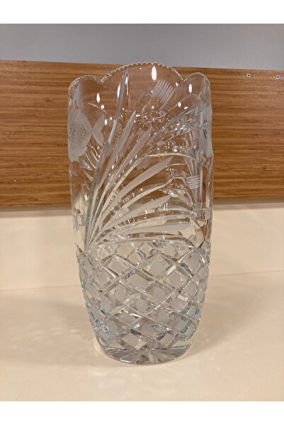 PLUS HOME مزهرية كريستال منقوشة بارتفاع 26 سم وقطر 14 سم