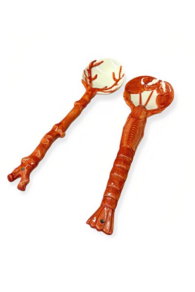 La Ceramica VBC V.B.C La Ceramica - Kırmızı Mercan 2'li Salata Kaşıkları (30 cm)