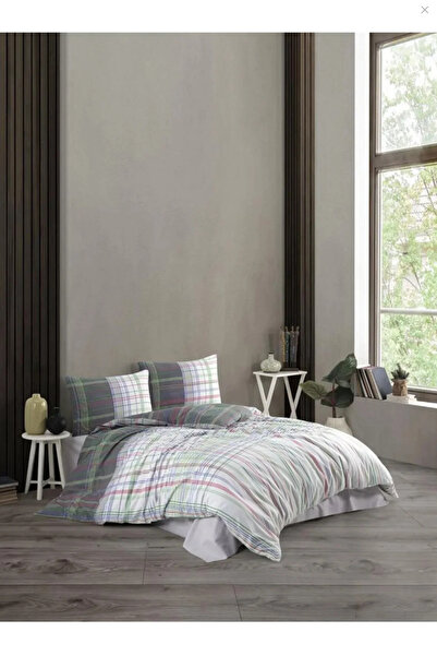 Kristal Single Four Seasons Quilted Duvet Cover Set Plaid Gray