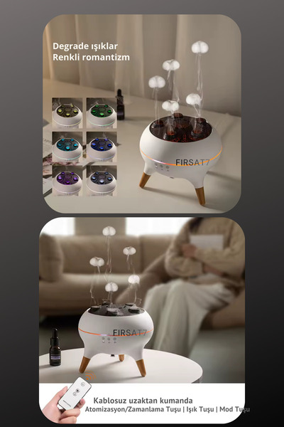 Fırsat7 Jellyfish Air Humidifier 7Led 250ml Cool Mist Diffuser Jellyfish Volcano Night Light Steamer