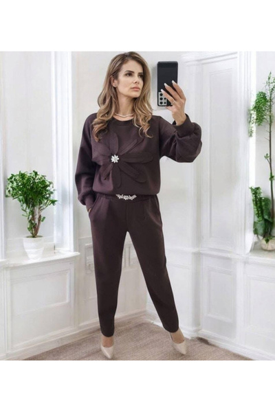 OEMN Compleu Dama Set 2 Piese Hanorac si Pantalon cu Aplicatii Strasuri - HEB