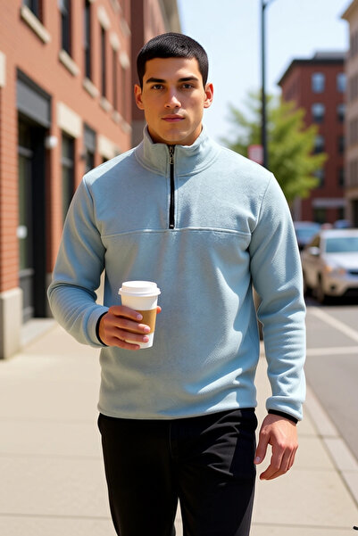 BENERLY Hanorac pentru bărbați, cu guler înalt, cu fermoar, cu mâneci standar...