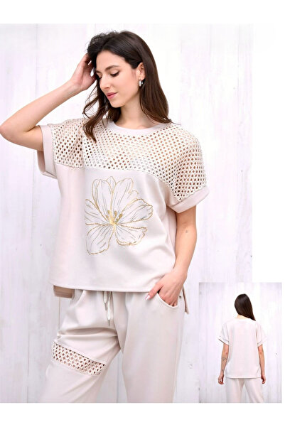 OEMN Compleu dama elegant cu imprimeu floral si perforatii aurii – Set Bluza ...