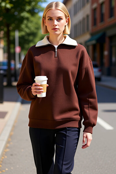 BENERLY Women's Mock Neck Low Armhole Zippered Wide Fit Sweatshirt Functional...