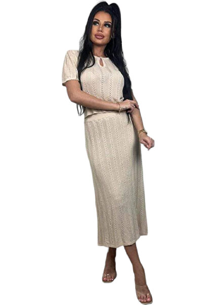 OEMN Women's summer outfit with blouse and knitted midi skirt