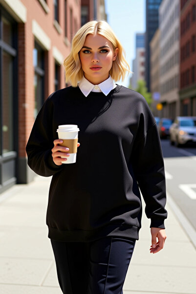 BENERLY Hanorac de damă cu gât turnat, cu mâneci scurte, supradimensionat, fu...