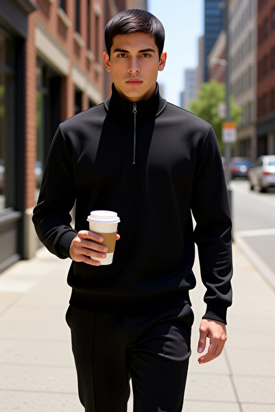 BENERLY Men's Mock Neck Standard Sleeve Sweatshirt 51% Cotton 39% Polyester 9...