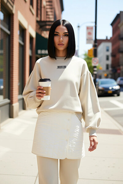 BENERLY سترة نسائية محبوكة بأكمام بالون وياقة دائرية، عملية ومتينة وعالية الج...