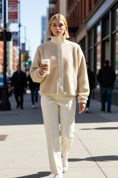 BENERLY Hanorac tricotat gros din pluș, cu guler înalt, mâneci scurte și ferm...