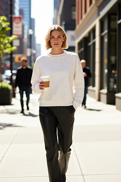 BENERLY Γυναικείο φούτερ με χαμηλό λαιμό, κανονικό πλεκτό, λειτουργικό, ανθεκ...