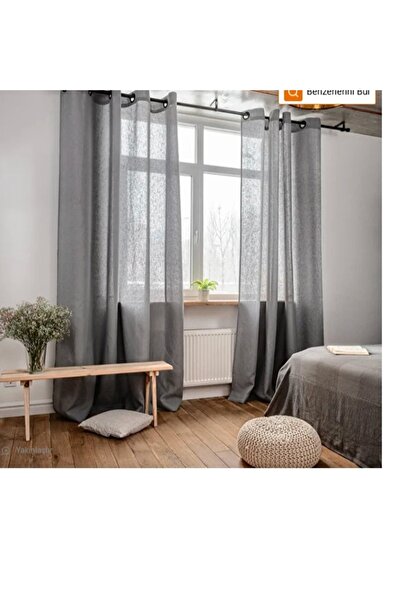 Morpi Home Keten Görünümlü Tül Perde Pilesiz (GRİ) Ütü Istemez
