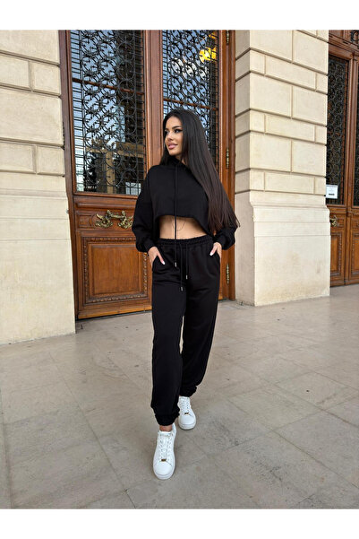 OEMN Women's 2-Piece Cotton Set - 2-Piece Crop Hoodie and Pants Set