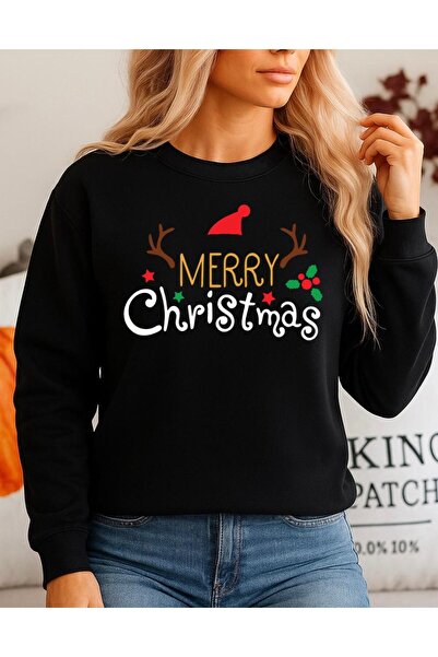 OEM Black 100% Cotton Sweatshirt Merry Christmas