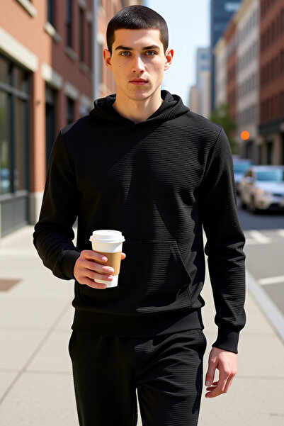 BENERLY Men's Hooded Standard Sleeve Ottoman Woven Regular Fit Sweatshirt Fun...