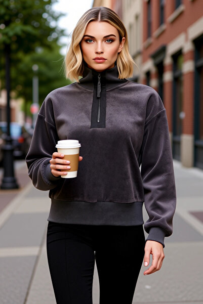 BENERLY سترة نسائية ياقة مرتفعة متوسطة الطول مصنوعة من الصوف بتفاصيل سحاب على...