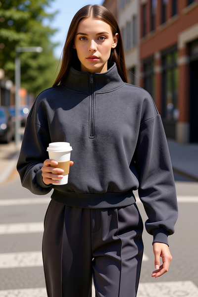 BENERLY Hanorac tricotat pentru femei, cu fermoar, guler înalt, mâneci scurte...