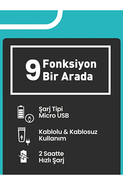 GOLDMASTER Kablolu ve Kablosuz Sıfır Başlıklı Paslanmaz Çelik Standlı 9 In 1 Erkek Bakım Seti Ve Tıraş Makinesi
