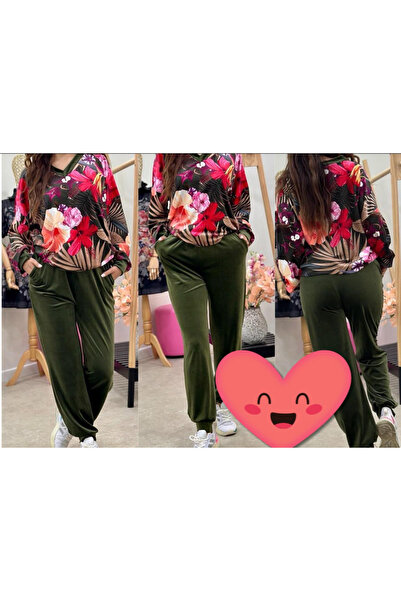 OEMN Women's Velvet Set - Floral Printed Pants and Sweatshirt