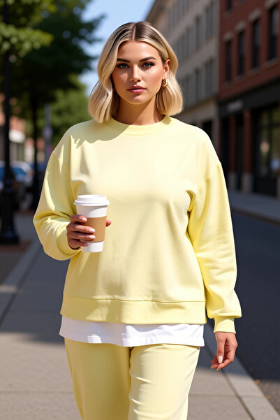 BENERLY Women's Crew Neck Low Sleeve Oversized Thin Knitted Sweatshirt Functi...