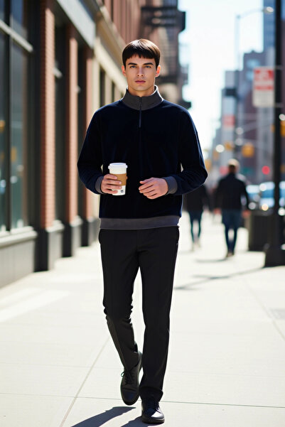 BENERLY Ανδρικό φούτερ με ψηλό γιακά και φερμουάρ, με λεπτομέρειες στα μανίκι...